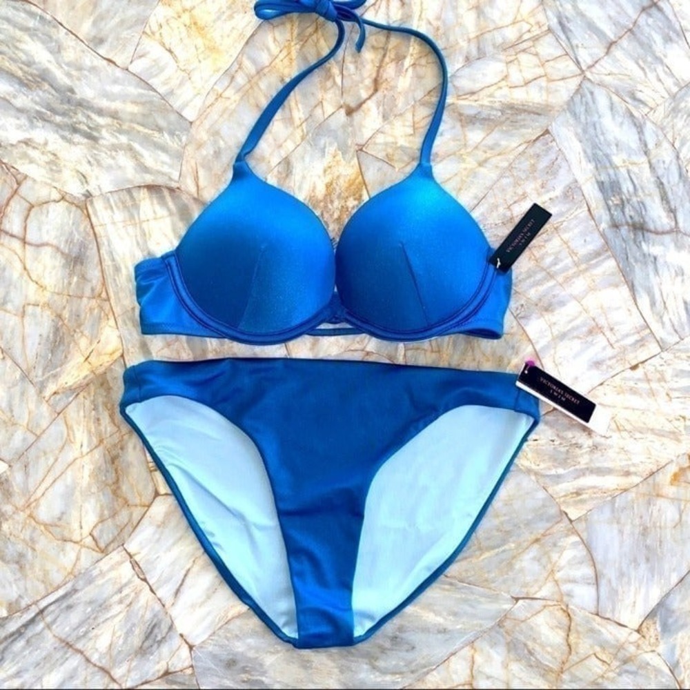 32B Small Halter BOMBSHELL ADD 2 CUPS Swimsuit Set Bikini Swim Top + Bot…